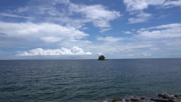 Szeroki Widok Tropikalnej Plaży Błękitnym Niebem Drzewami — Wideo stockowe