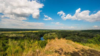 Yaz aylarında Ukrayna kırsal ve orman nehir manzara