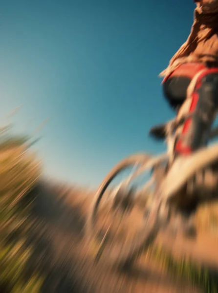 Blurred Background Racing Cyclist Rides Rough Terrain — Stock Photo, Image