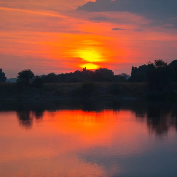 夏の夕日と池に反射 — ストック写真