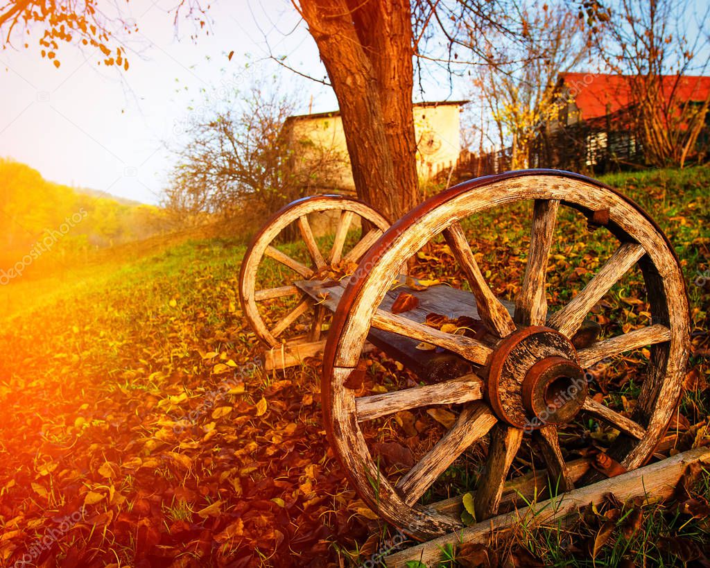 wagon wheel in the countryside