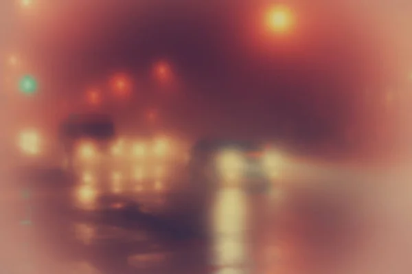 Cars Night Fog Road Blurred Background — Stock Photo, Image