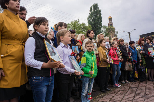 Kryvyi Rih, UKRAINE-07.05.2016:  Victory Day celebrations in front of the Tomb of the Unknown Soldier in Kryvyi Rih, Ukraine, 09 May 2016. People of former USSR countries celebrated the 71th anniversary of the victory over Nazi Germany in World War I