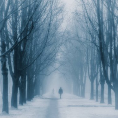 arka plan bulanık, yoldan geçen bir şehir sokak yürüyüş karla kaplı.