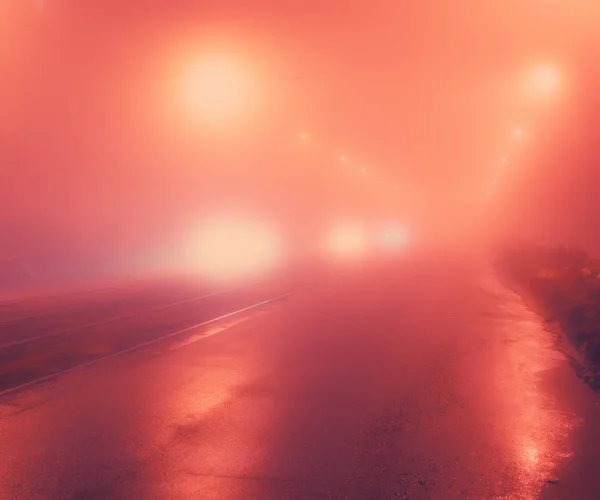 Night City Street Fog Blurred Background — Stock Photo, Image