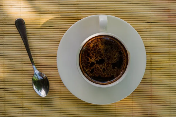 Tasse Kaffee Auf Einem Tisch Einem Café — Stockfoto