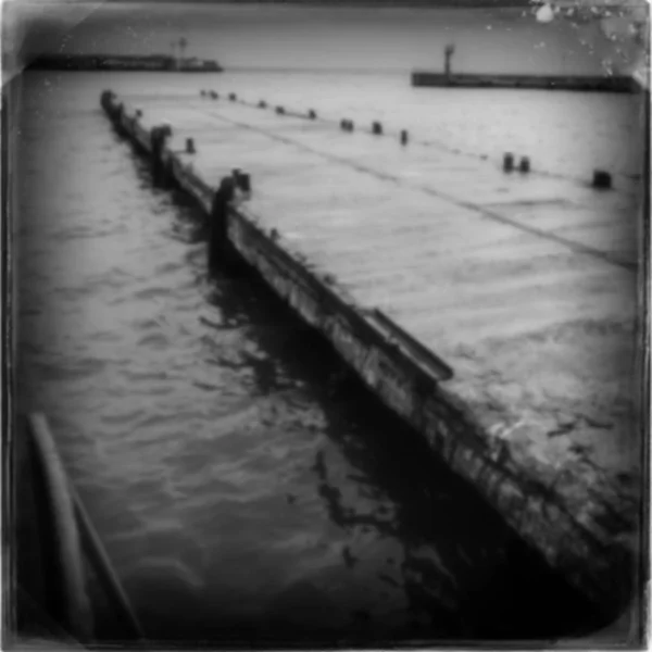 Blurred Background Old Sea Pier Winter — Stock Photo, Image