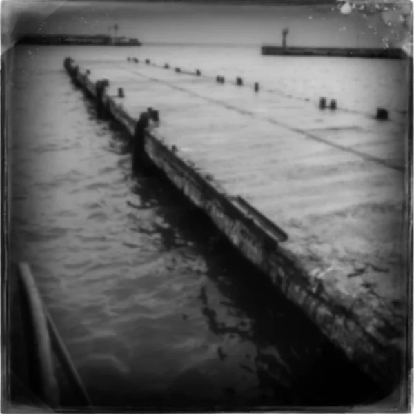 Sfondo Sfocato Vecchio Molo Mare Inverno — Foto Stock