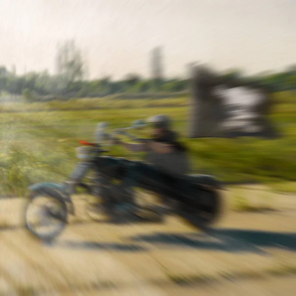 Blurred Background Rider Rides Sports Motorcycle High Speed — Stock Photo, Image