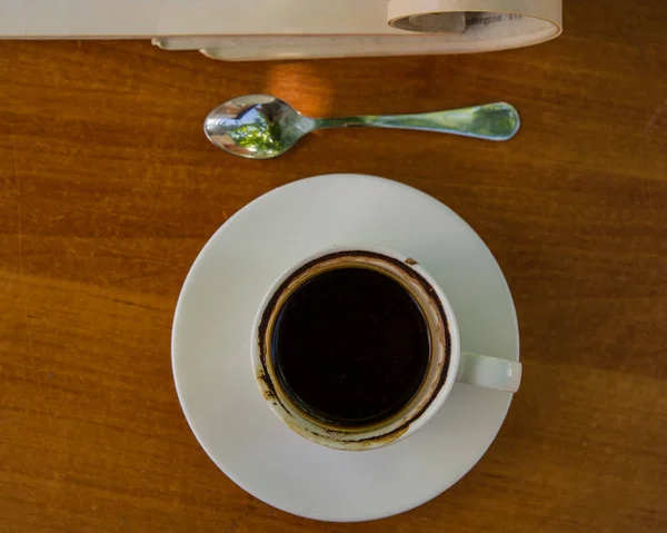 Filiżankę Kawy Stole Kawiarni — Zdjęcie stockowe
