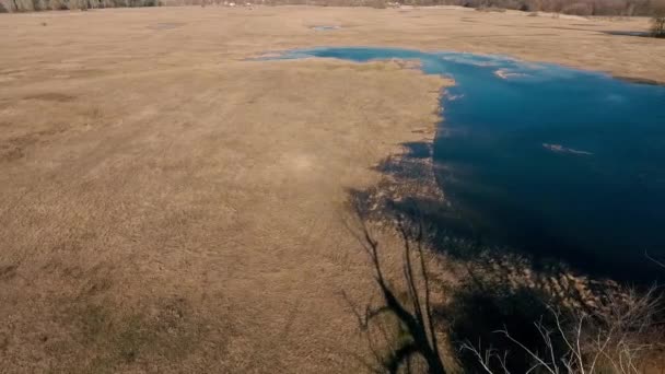 Luftaufnahmen Einer Ruhigen Naturlandschaft Mit Blauem See — Stockvideo