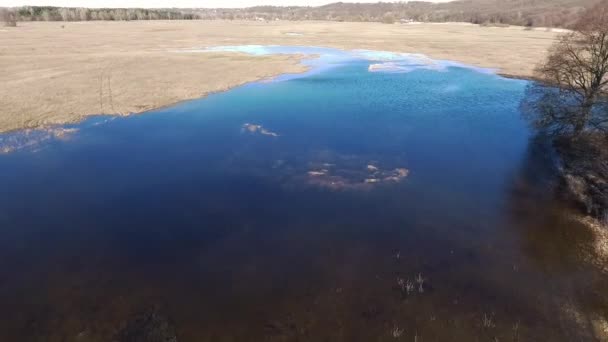 青い湖の静かな自然の風景の空中映像 — ストック動画