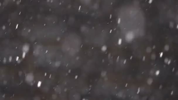 Närbild Bilder Tunga Snöfall Suddig Bakgrund — Stockvideo
