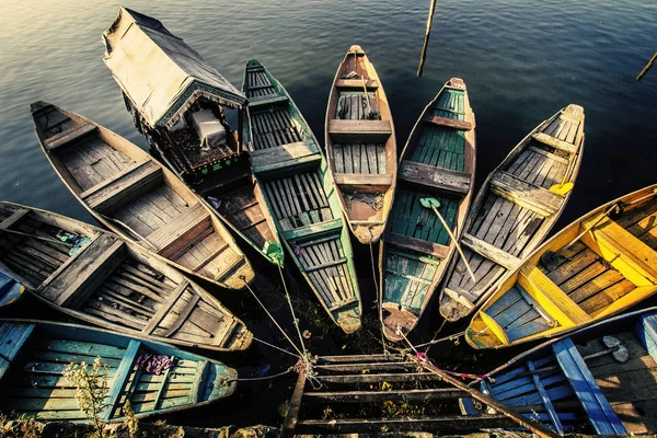 Barcos Lago Dal Barcos Coloridos Estacionados Forma Flor Lago Dal — Fotografia de Stock