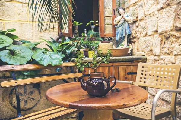Mdina Malta Septiembre 2018 Hermoso Diseño Interiores Café Macetas Jarrones — Foto de Stock