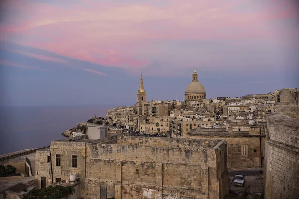 Utsikt Över Valletta Staden Och Basilica Vår Fru Berget Karmel — Stockfoto