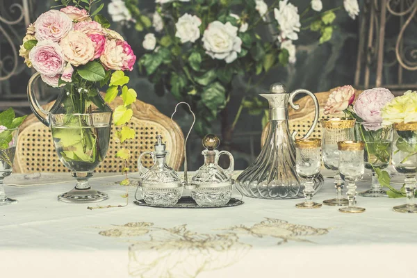 Still Life Table Set Romantic Dinner Wedding Pink Colors Pink — Stock Photo, Image