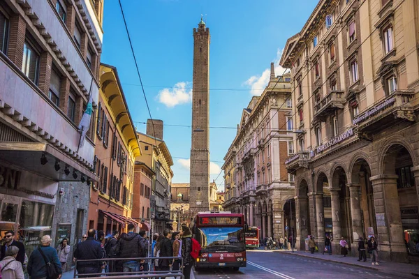 View Bologna Tower Asinelli Historical Street Old Bologna Town Italy — Stock Photo, Image