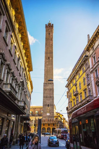 Vista Torre Bolonha Asinelli Rua Histórica Cidade Velha Bolonha Itália — Fotografia de Stock