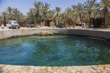 Siwa, Kleopatra'nın Havuzu. Siwa oasis, Mısır. Kleopatra'nın havuzunda su turkuaz