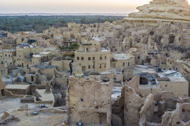 Shali kale kalıntıları, Siwa oasis eski şehir, Mısır. Şehrin Siwa, Mısır havadan görünümü