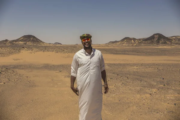 Bedevi Giyen Giyim Sahra Çölü Adamım Çöl Bahariya Mısır Siyah — Stok fotoğraf