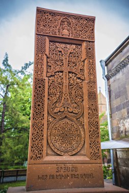 Geleneksel Ermeni cross Khor Virap Manastırı Ermenistan'da adlı Türk sınırına yakın, Ermenistan