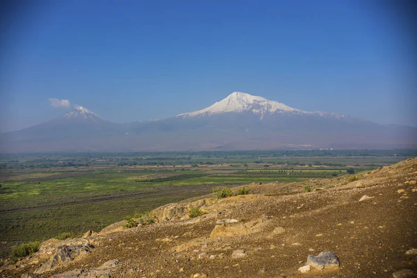 Vista Cortina Ararat Desde Complejo Del Monasterio Khor Virap Armenia — Foto de Stock
