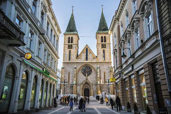 Sarajevo Bósnia Herzegovina Março 2018 Catedral Sagrado Coração Sarajevo Bósnia — Fotografia de Stock