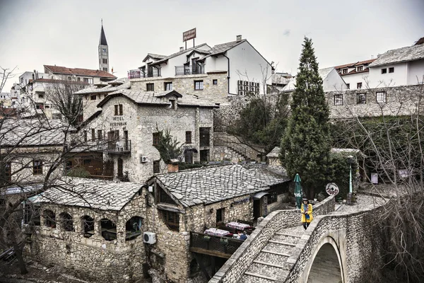 Ville Historique Mostar Vue Sur Les Vieilles Maisons Pierre Construites — Photo