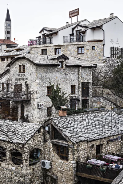 Ville Historique Mostar Vue Sur Les Vieilles Maisons Pierre Construites — Photo