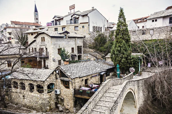 Ville Historique Mostar Vue Sur Les Vieilles Maisons Pierre Construites — Photo