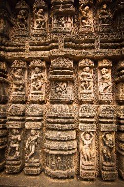 KONARK, INDIA - January, 2016: Beautiful stone carving at Sun Temple (13th century, UNESCO World Heritage Site) in Konark, Orissa, India clipart