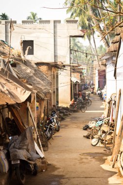 Hindistan 'ın Puri kentindeki el sanatları köyünde sari giyen Hintli kadın.