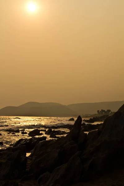 Pôr Sol Espetacular Praia Yarada Distrito Visakhapatnam Andhra Pradesh Índia — Fotografia de Stock