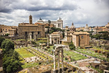 ROME, ITALY - Mayıs 2018: Roma Forumu (Foro Romano) bakış açısı. Antik Roma şehri, İtalya