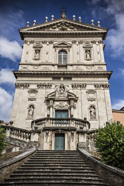 Rome, İtalya - Nay 2018: Barok kilise Santi Domenico E Sisto, Roma, İtalya. Roma Roma kilise cephe