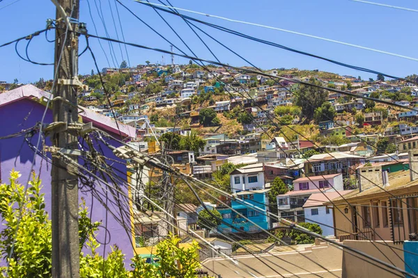 Valparaiso Chile Fevereiro 2019 Cityscape Valparaiso Casas Coloridas Nas Colinas — Fotografia de Stock