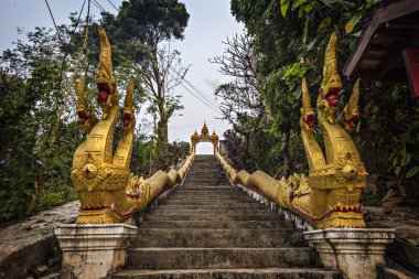 Luang Prabang, Laos - Nisan 2019: Luang Prabang, Laos'taki Geleneksel Laos Budist tapınağı
