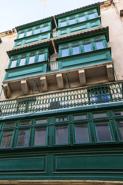 Valetta Malta Septiembre 2018 Arquitectura Tradicional Maltesa Casa Con Balcones — Foto de Stock