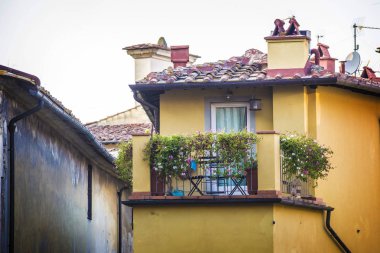 İtalya 'nın Floransa kentinde bahçeli geleneksel İtalyan balkonu.