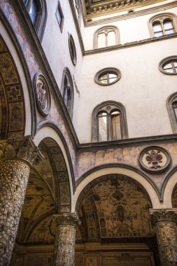 Floransa, İtalya - Ekim 2018: Palazzo Vecchio Wedding Hall iç avlu, Floransa, İtalya