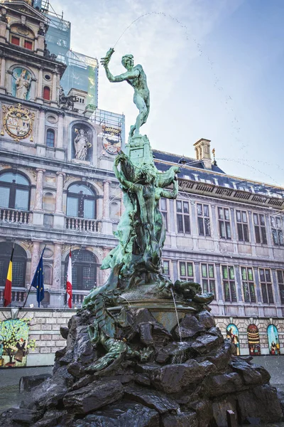 Antwerp Bélgica Mayo 2019 Fuente Brabo Centro Grote Markt Amberes —  Fotos de Stock