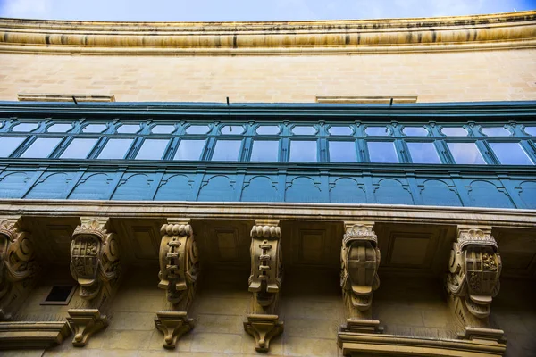 Valletta Malta Oktober 2018 Langer Grüner Holzbalkon Der Fassade Des — Stockfoto