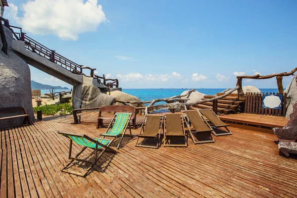 Deck Chairs Wooden Pier Sea Koh Tao Hotel Thailand — Stock Photo, Image