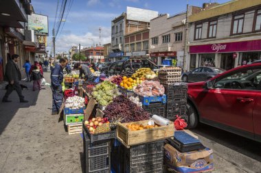 Punta Arenas, Patagonya, Şili 'de meyve tezgahı
