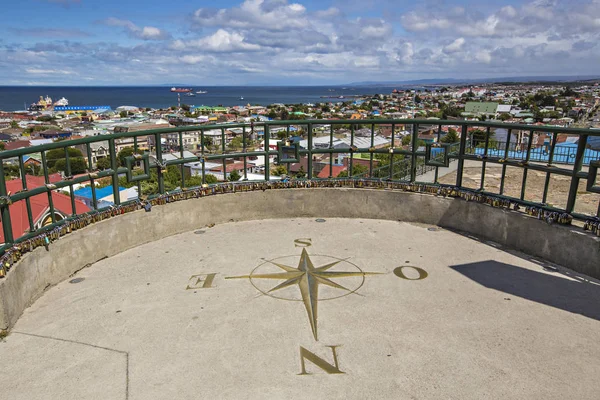 Aerial View Punta Arenas Town Strait Magellan Background Mirador Cerro — ストック写真