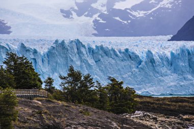 Arjantin, Patagonya 'daki Los Glaciers Ulusal Parkı' ndaki Perito Moreno Buzulu. Mavi buzul, antik buz, El Calafate, Patagonya