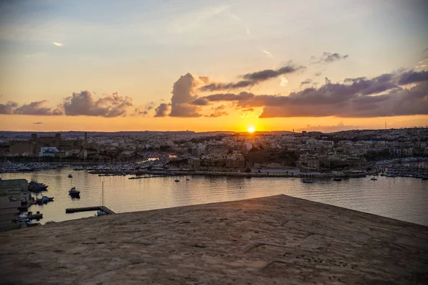 Valletta Malta Setembro 2018 Pôr Sol Tirar Fôlego Sobre Cidade — Fotografia de Stock