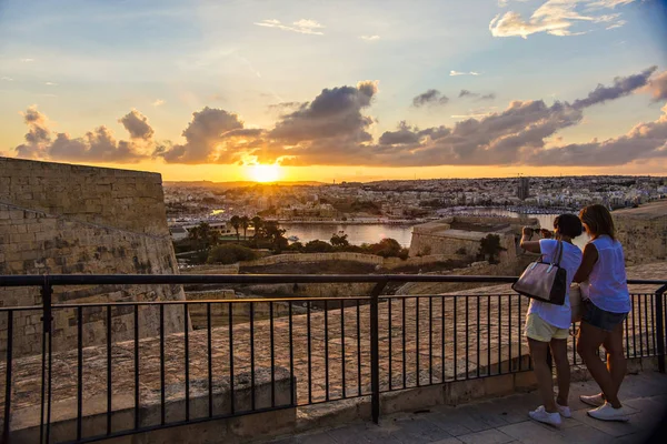 Valletta Malta Setembro 2018 Pôr Sol Tirar Fôlego Sobre Cidade — Fotografia de Stock